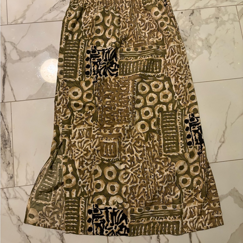 Tribal Patterned Olive Green and Black Women's midi Skirt